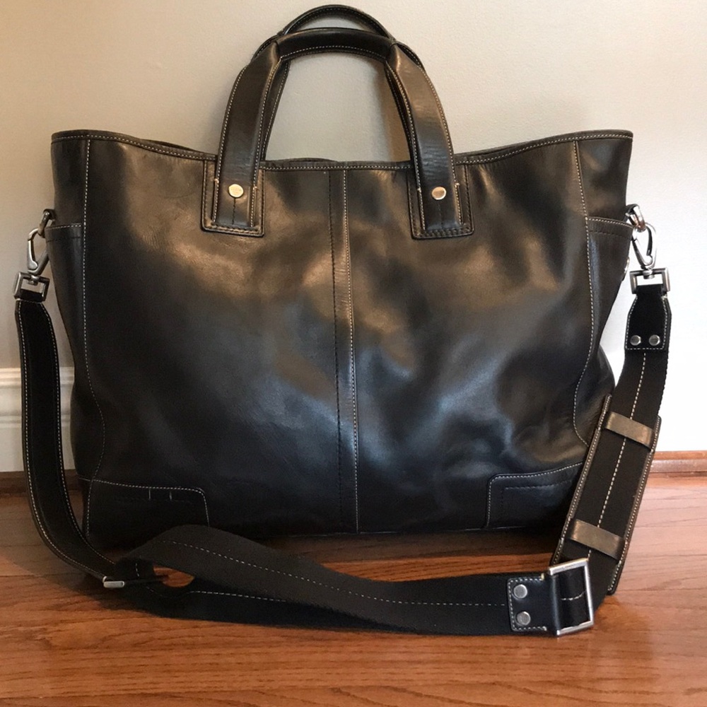 Coach Black Leather Tote Bag with Shoulder Strap